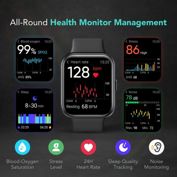 SKG V7 PRO Smart Watch Bluetooth Call 1,69 inch Fitness Tracker Waterproof Black - Picture 4 of 8